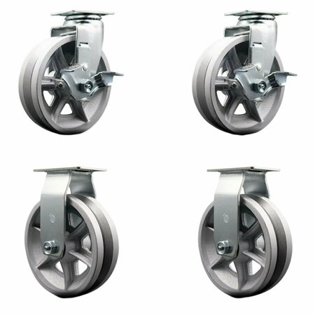 SERVICE CASTER 6'' V-Groove Semi Steel Caster Set with Bronze Bearings 2 Brakes 2 Rigid, 4PK SCC-20S620-VGBZ-TLB-2-R-2